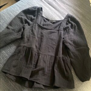 Madewell Black Puff Sleeve Peplum Blouse